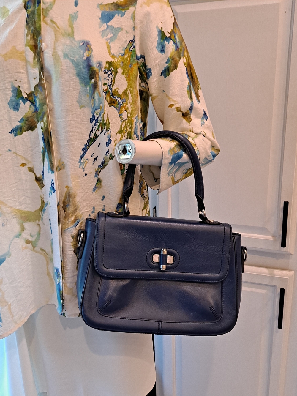 Etienne Aigner Scottsdale Midnight Blue Leather Satchel Structured Turn-Lock - Picture 13 of 13